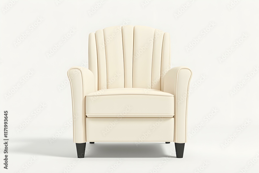 Elegant Cream Upholstered Armchair with Vertical Stitching and Wooden Legs for Modern Interior Decor Elegant Cream Upholstered Armchair with Vertical Stitching and Wooden Legs for Modern Interior Decor