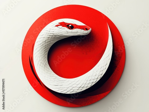 New Year Snake Illustration 2025 Minimalist Design Red White Symbol photo