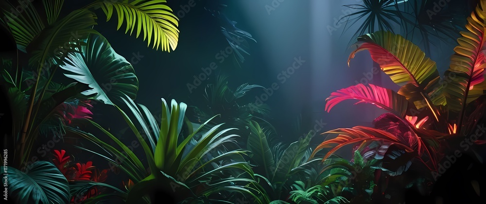 Tropical foliage with vibrant colors and intricate patterns showcasing diversity Tropical foliage with vibrant colors and intricate patterns showcasing diversity