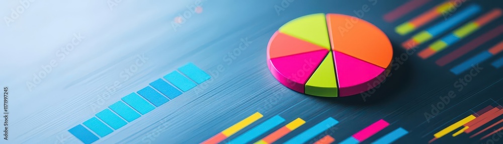 Fototapeta premium dashboard visualized as colorful , sleek modern interface, Audience insights vibrant palette pie charts and bar graphs