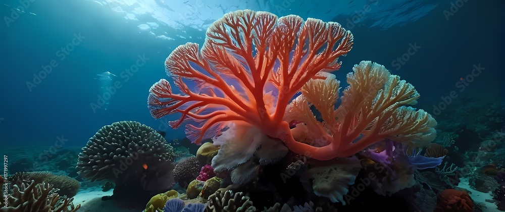 Fototapeta premium Unique range of macro shots showcasing the vibrant colors of coral and marine life