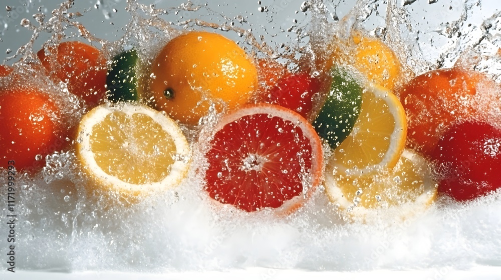 Fresh Citrus Fruits Splashing in Clear Water with Vibrant Colors and Juicy Texture for Healthy Lifestyle and Refreshing Beverage Concepts Fresh Citrus Fruits Splashing in Clear Water with Vibrant Colors and Juicy Texture for Healthy Lifestyle and Refreshing Beverage Concepts