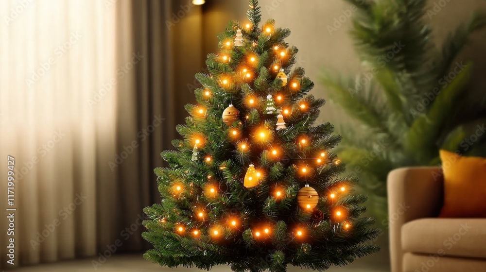 The vibrant Christmas tree is adorned with an array of bright lights that sparkle and dance in the soft glow, creating a festive atmosphere in the room. The vibrant Christmas tree is adorned with an array of bright lights that sparkle and dance in the soft glow, creating a festive atmosphere in the room.
