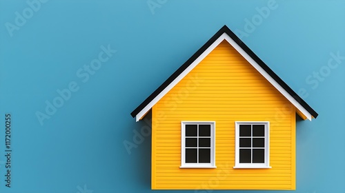 Wallpaper Mural Bright Yellow House with Black Roof Against a Vibrant Blue Background for Modern Design and Architecture Themes Torontodigital.ca