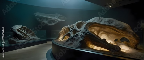 Wellpreserved fossils displayed in a natural history museum setting photo