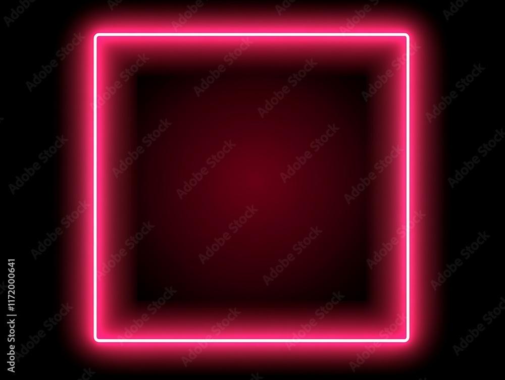 Bright Pink Neon Square Glowing Frame on Black Background Bright Pink Neon Square Glowing Frame on Black Background