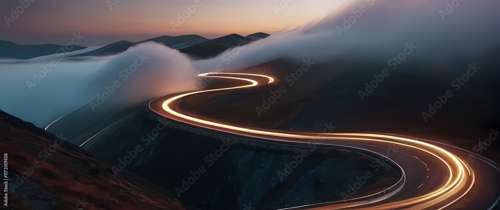 Obraz premium Winding roads decorated with seasonal artistry inviting roadside stops