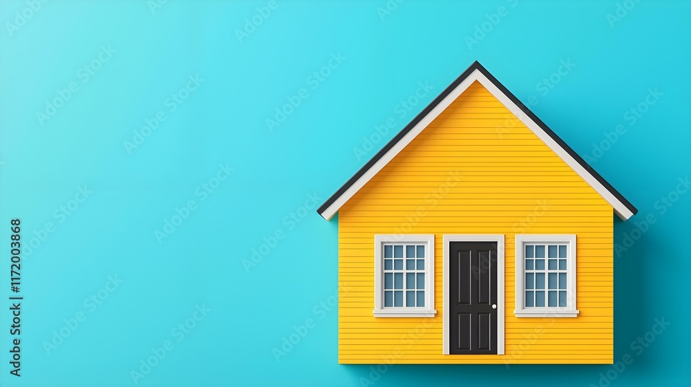 Vibrant Yellow House Model on Blue Background for Home and Real Estate Conceptual Imagery Vibrant Yellow House Model on Blue Background for Home and Real Estate Conceptual Imagery