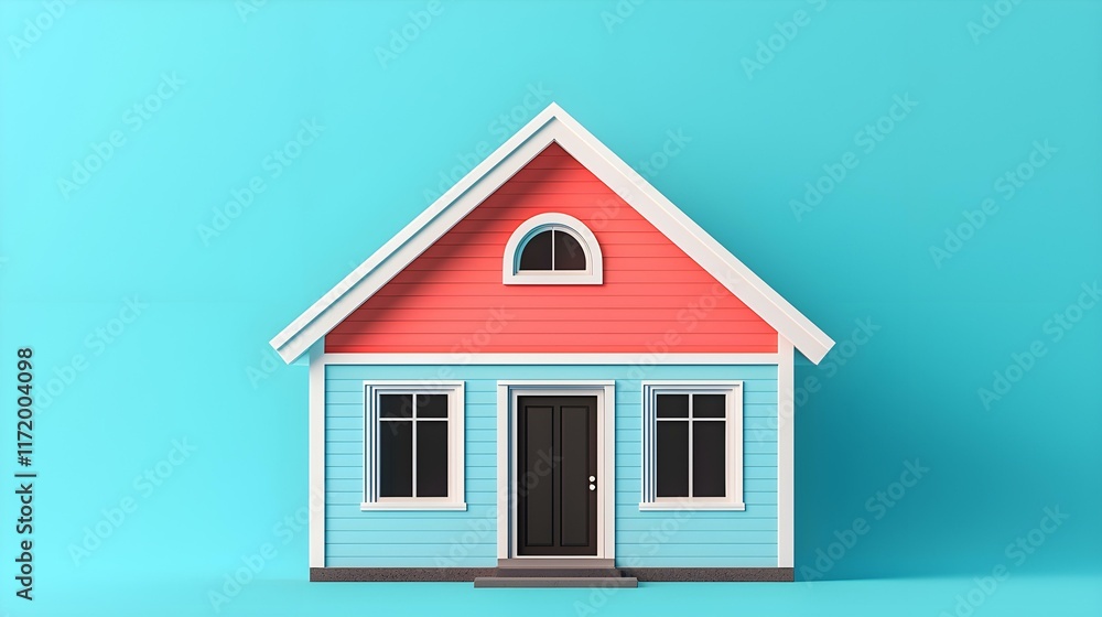 Colorful miniature house model against a bright blue background showcasing modern design and playful aesthetics Colorful miniature house model against a bright blue background showcasing modern design and playful aesthetics