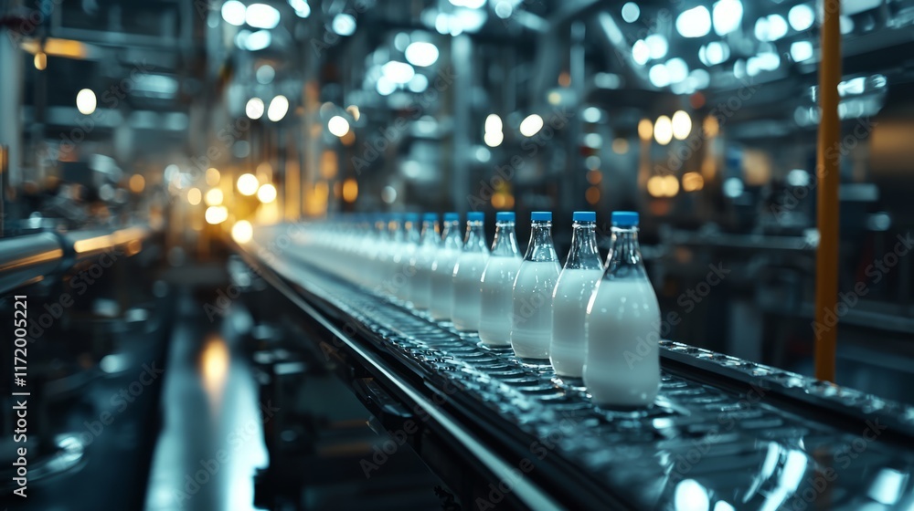 Bottles on Automated Production Line in Factory Bottles on Automated Production Line in Factory