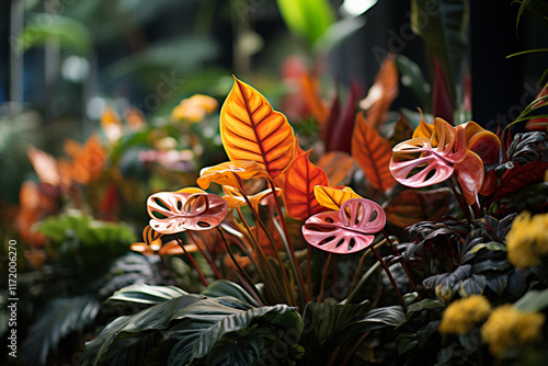 realistics visual celebration of biodiversity is created through sense of wonder and exploration that comes from discovering intricate details and patterns of tropical leaves photo