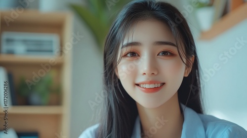 Free Download Close-up portrait of a smiling young Asian woman. (1) - GFXLoad