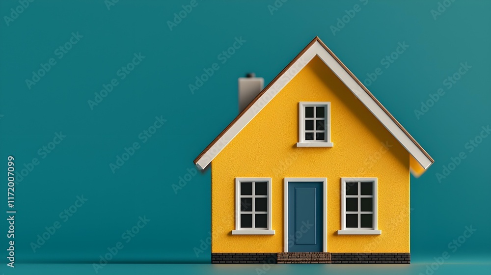 Bright Yellow House Model with White Trim on Simple Background for Home and Real Estate Conceptualization Bright Yellow House Model with White Trim on Simple Background for Home and Real Estate Conceptualization