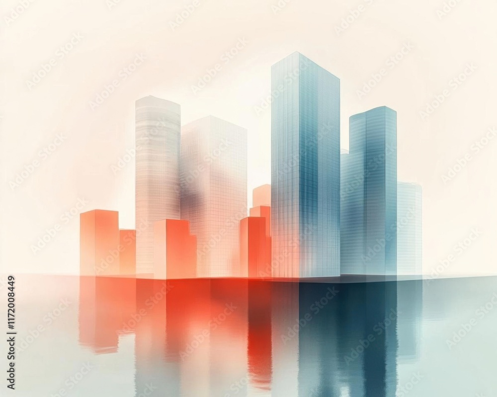 Abstract city skyline with reflective water. Abstract city skyline with reflective water.