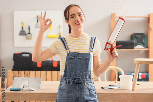 Young woman with sealant sh...