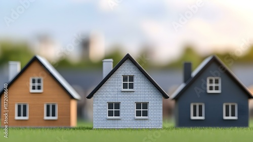 Wallpaper Mural Colorful Miniature Houses on Green Grass with Blurred Background in Warm Light Torontodigital.ca