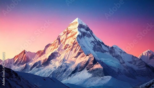 mountain peak covered in sparkling snow 
