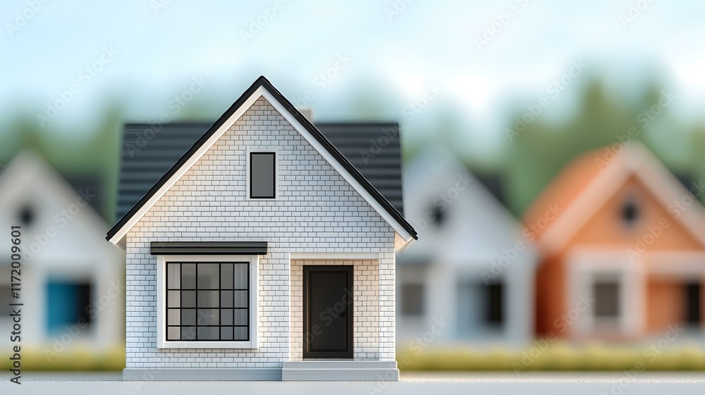 Miniature model of a modern home with a well-defined structure and landscape, showcasing the beauty of suburban architecture Miniature model of a modern home with a well-defined structure and landscape, showcasing the beauty of suburban architecture