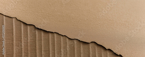Torn cardboard revealing corrugated lines, texture and detail