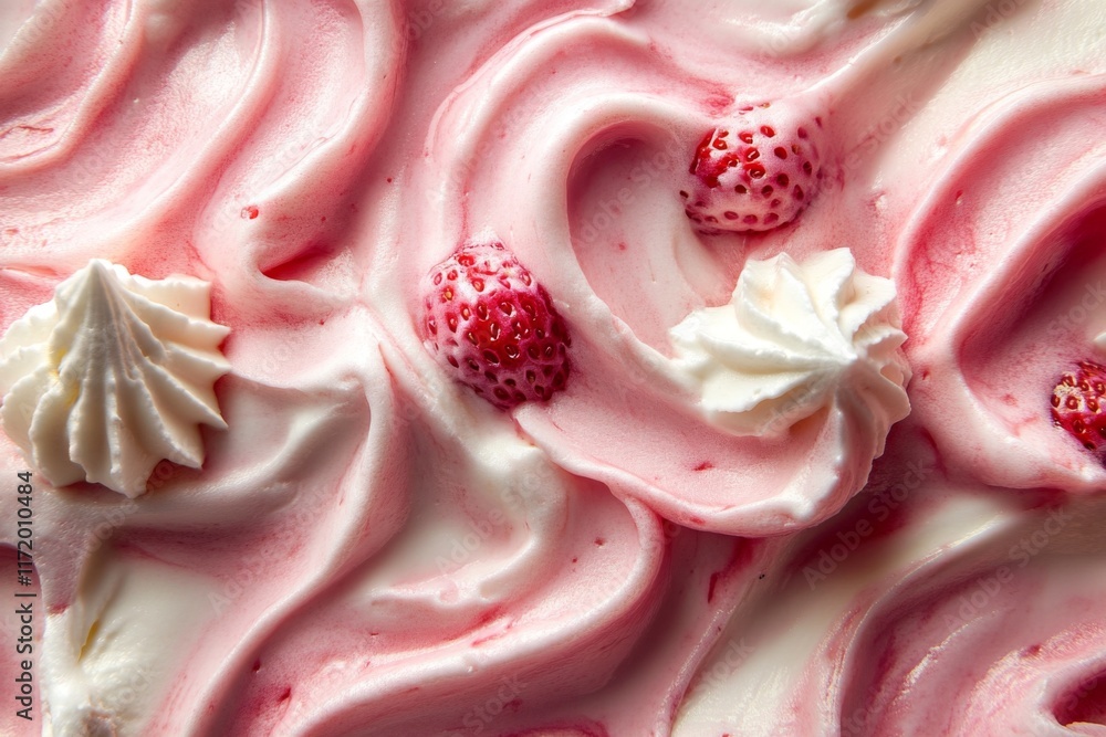 Close-up of strawberry cream with rich vibrant swirl patterns Close-up of strawberry cream with rich vibrant swirl patterns