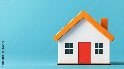 Wallpaper Mural Colorful Model House with Orange Roof and Red Door on a Blue Background Ideal for Real Estate Concepts and Homeownership Themes Torontodigital.ca
