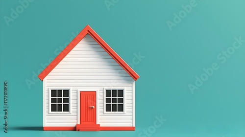 Wallpaper Mural Colorful Minimalistic Model House with Bright Orange Roof and Door on Teal Background Torontodigital.ca
