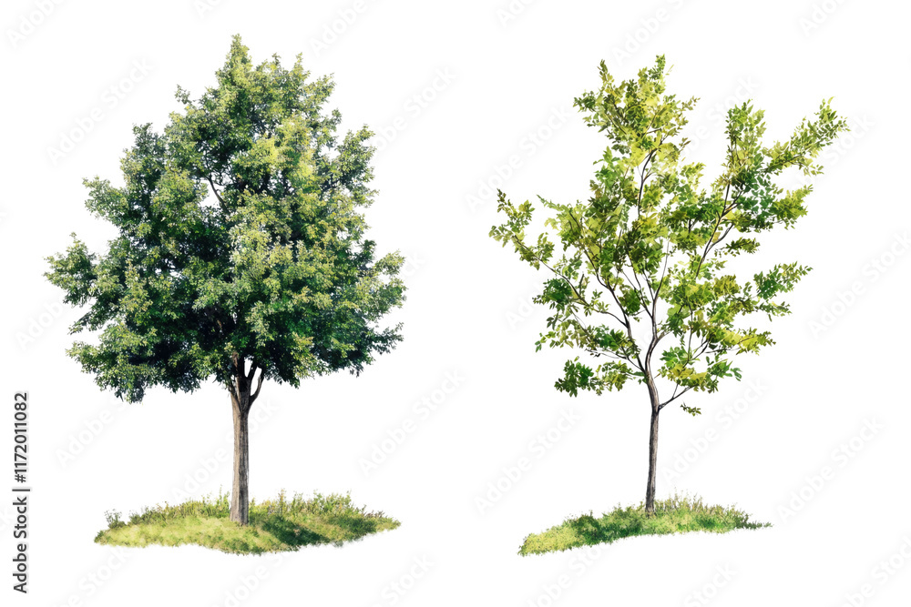 Obraz premium one Green tree isolated on white, Green trees isolated on transparent background forest and summer foliage for both print and web with cut path.