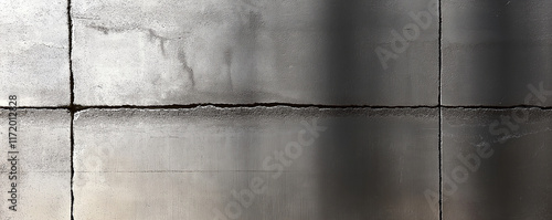 Cracks forming between concrete slabs on building exterior wall
