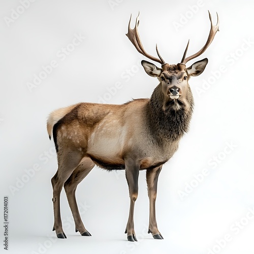 Majestic red deer stag, studio shot, white background, wildlife photography, nature poster. photo