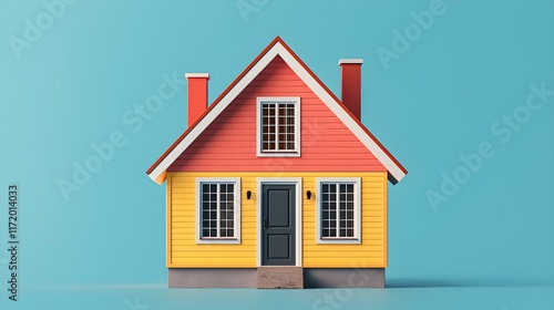 Wallpaper Mural Colorful Contemporary House Model with Red and Yellow Siding Against a Bright Blue Background Torontodigital.ca