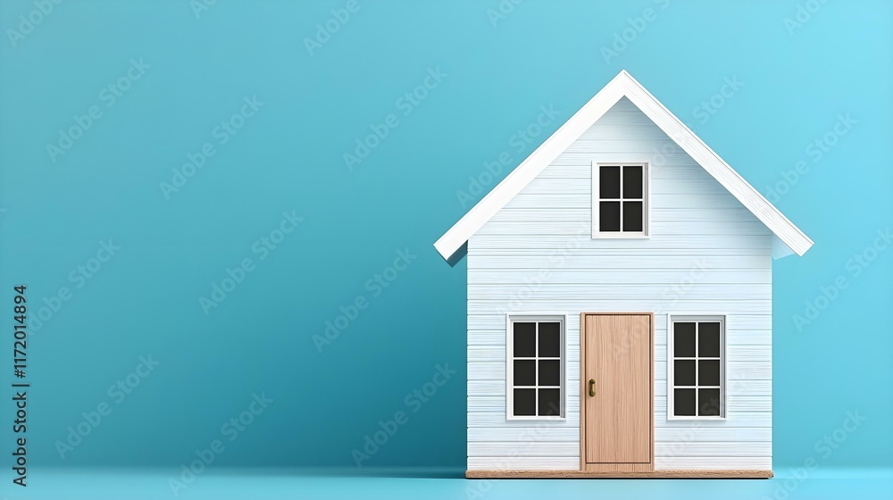 Minimalistic house model on a bright turquoise background representing modern architecture and home design concepts Minimalistic house model on a bright turquoise background representing modern architecture and home design concepts