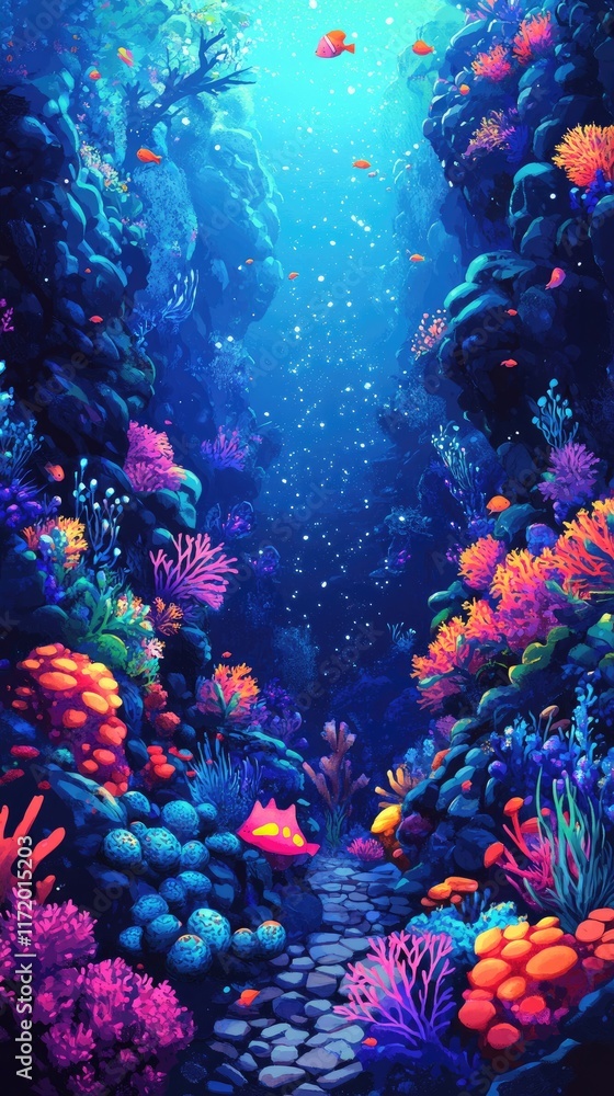 Obraz premium Vibrant Coral Reef Pathway Underwater Scene