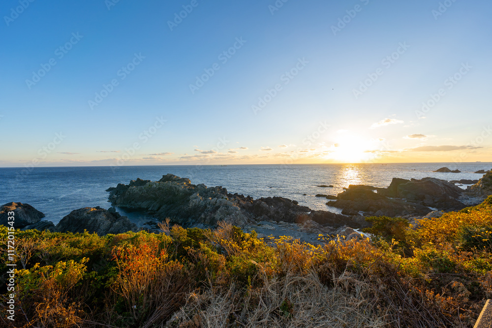 和歌山県　本州最南端からの夕陽の風景(2024年12月)