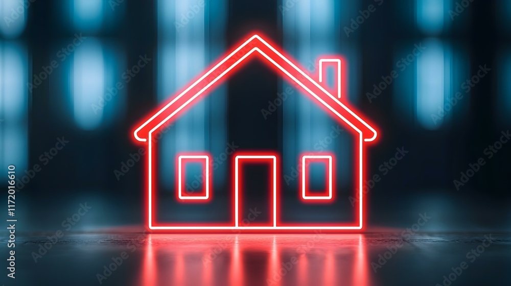Neon Glow House Icon on Abstract Background for Modern Home Decoration and Real Estate Themes Neon Glow House Icon on Abstract Background for Modern Home Decoration and Real Estate Themes