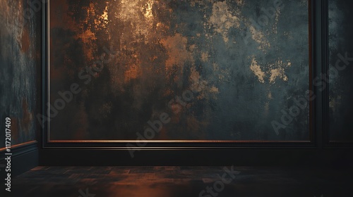 Dark Room Interior With Textured Wall And Baseboard