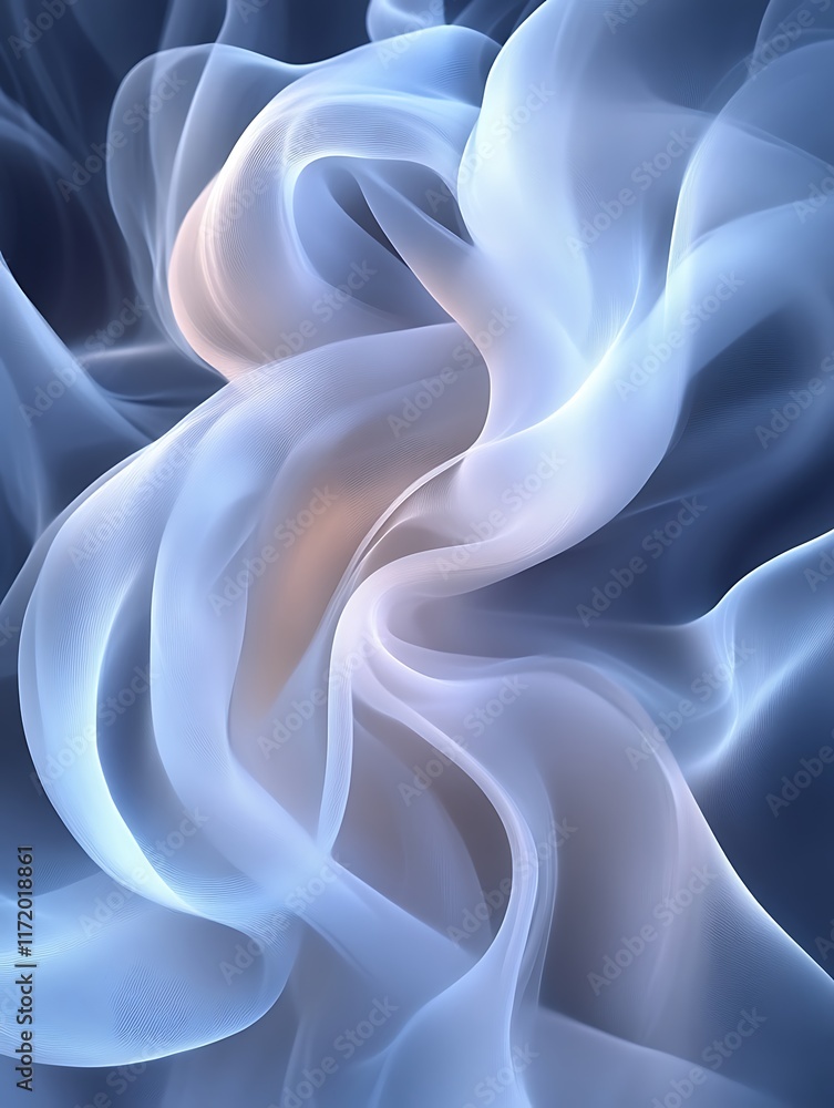 Obraz premium Abstract swirling light blue and white smoke-like waves.