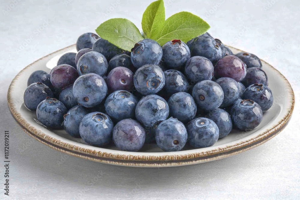 Close-up of fresh blueberries on a ceramic plate Close-up of fresh blueberries on a ceramic plate