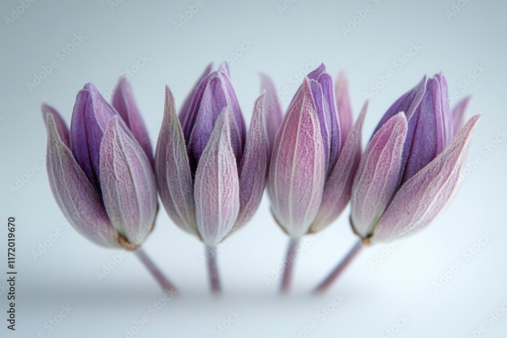 Fototapeta premium Close-up of delicate purple flower buds on white background