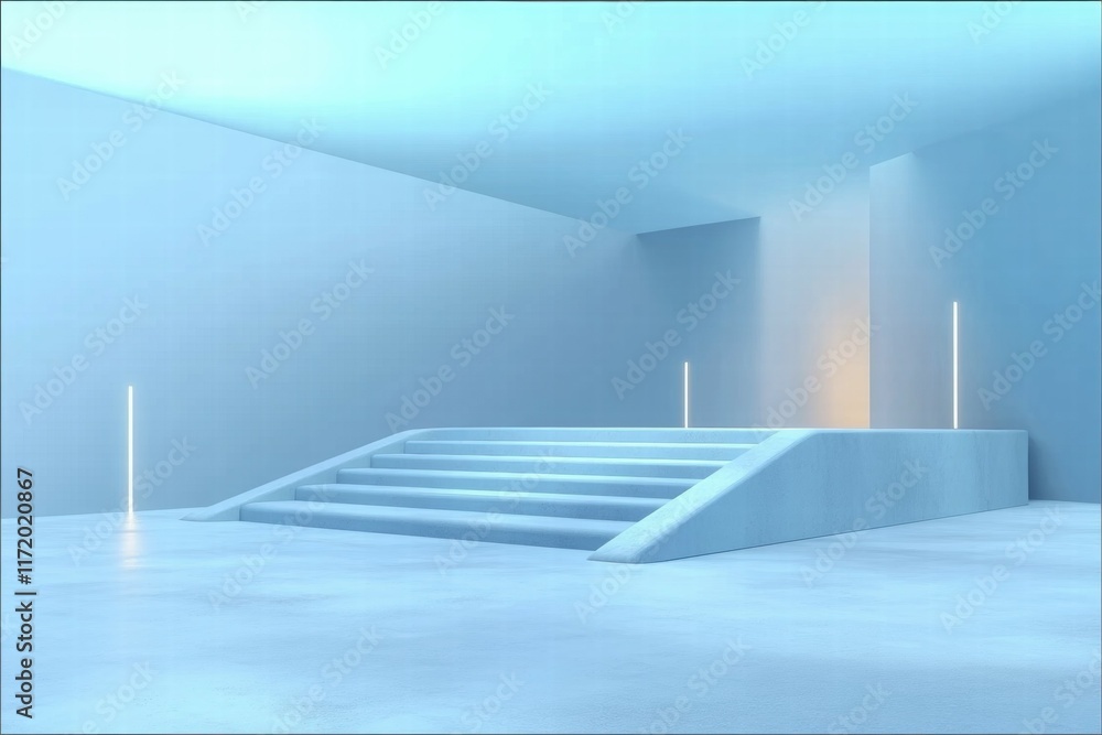 Obraz premium A minimalist interior space featuring steps and soft lighting.
