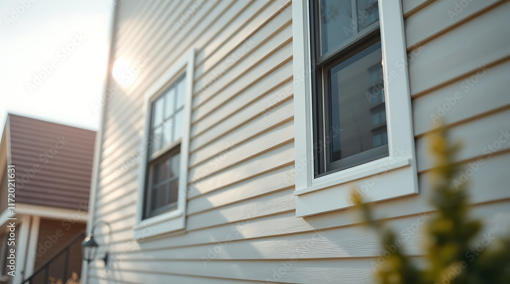 Fototapeta premium Exterior of House with Vinyl Siding and Double-Hung Windows