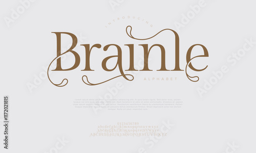Brainle typography beauty fashion elegant minimalist serif italic fonts decorative wedding vintage retro logos. Minimal luxury font alphabet logo. Vector illustration
