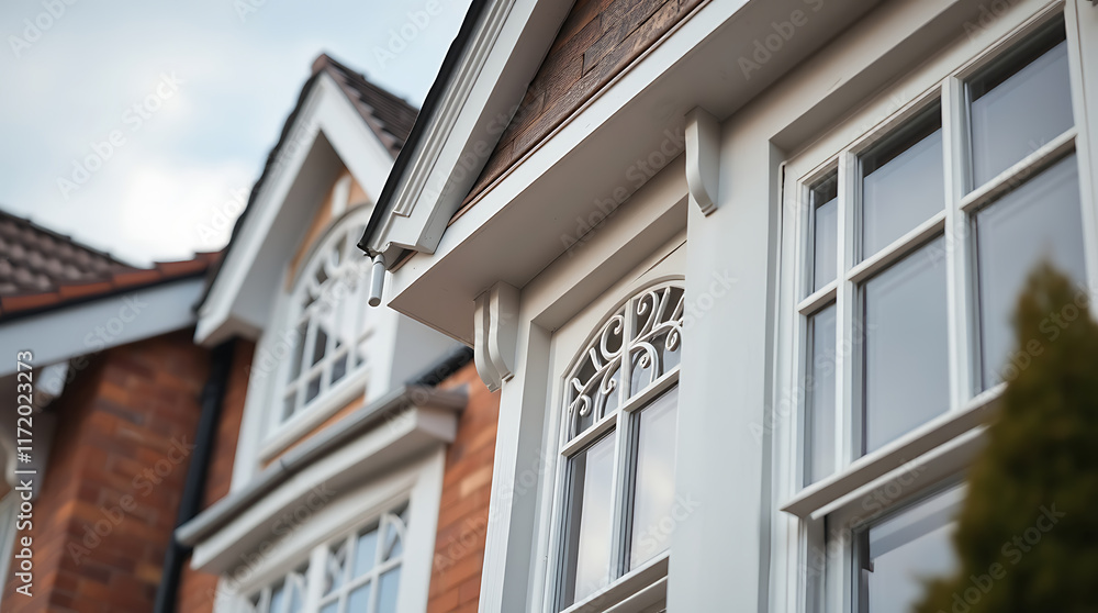 Exterior View of Residential Houses with White Window Frames Exterior View of Residential Houses with White Window Frames