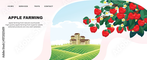 apple fruit farming landing page template vector illustration 