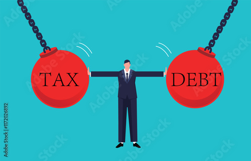 Tableau sur toile Rejecting Excessive Debt and Taxes, Businessman's Hands Spread to Stop Debt and