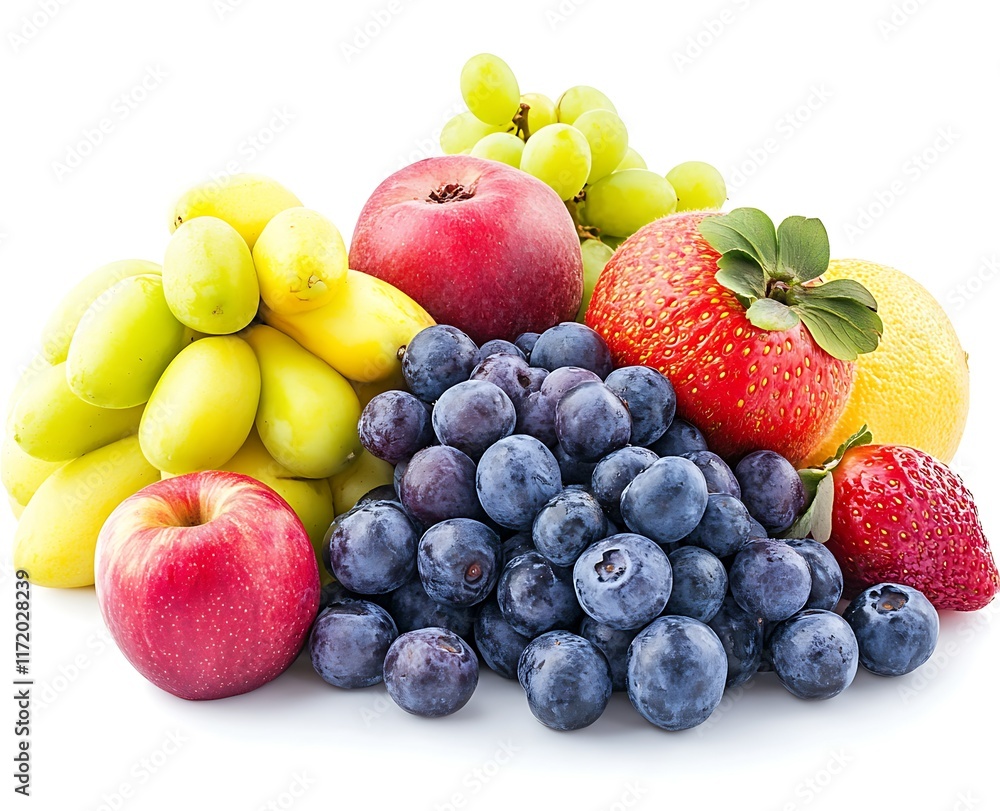 Fresh fruit assortment; apples, bananas, grapes, blueberries, strawberries; healthy eating. Fresh fruit assortment; apples, bananas, grapes, blueberries, strawberries; healthy eating.