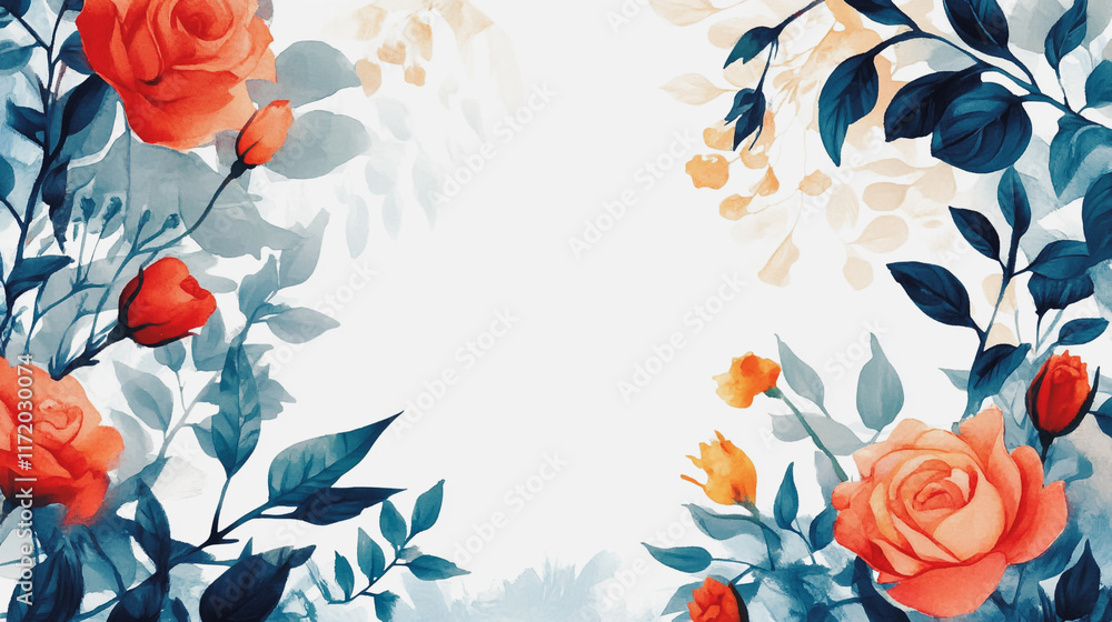 Fototapeta premium Elegant wedding invitation card background vector. Minimal hand painted watercolor botanical flowers texture template background. Design for wedding, vip cover, poster, rsvp moderncard.Valentine's Day