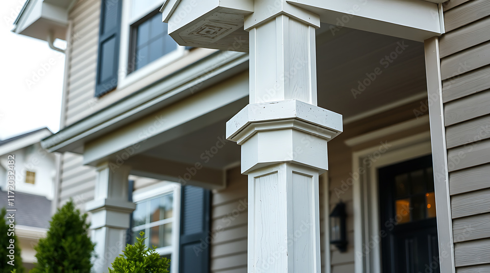 White Porch Column and House Exterior Detail White Porch Column and House Exterior Detail