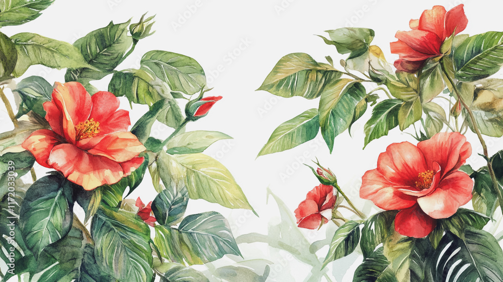 Fototapeta premium Elegant wedding invitation card background vector. Minimal hand painted watercolor botanical flowers texture template background. Design for wedding, vip cover, poster, rsvp moderncard.Valentine's Day