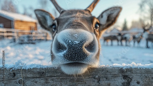 Close-Up of Reindeer in Snowy Winter Landscape
