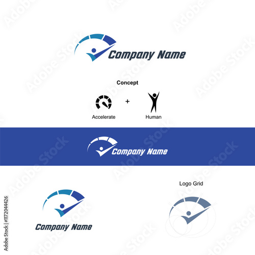 The human resources logo is formed from the shape of a human, combined with the shape of a speedo meter